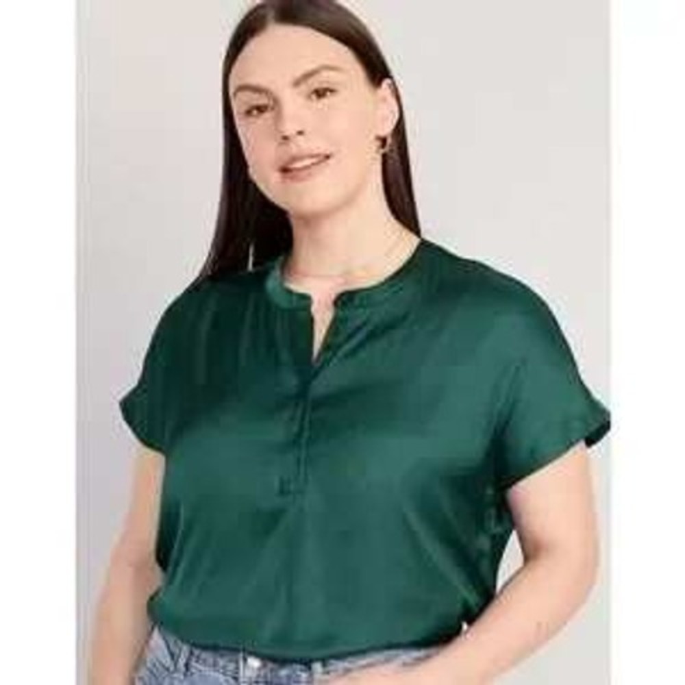 Old Navy Shirt Dolman Sleeve Satin Green Emerald Isle Womens Extra Small